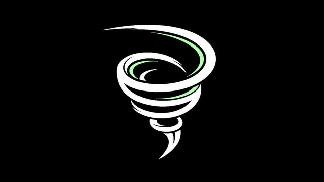Animated stylized tornado symbol with green accents with alpha channel