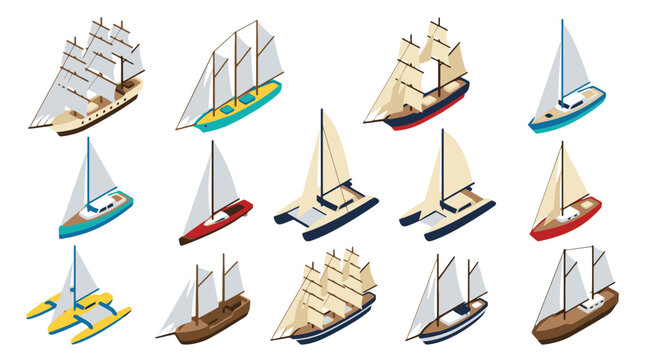 Diverse Sailboat and Yacht Designs Isometric Collection