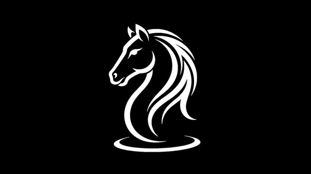Stylized white horse head chess piece animation with alpha channel