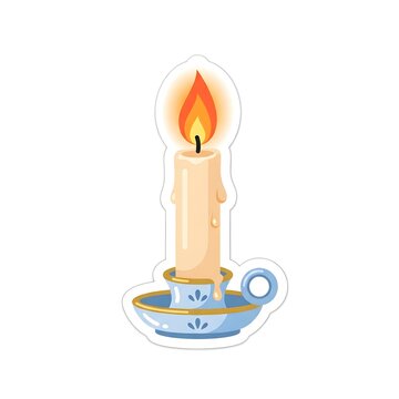 Vintage Lit Candle in Blue Holder Sticker