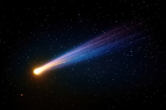 Celestial comet blazing through starfield during deep space exploration with vibrant light trails