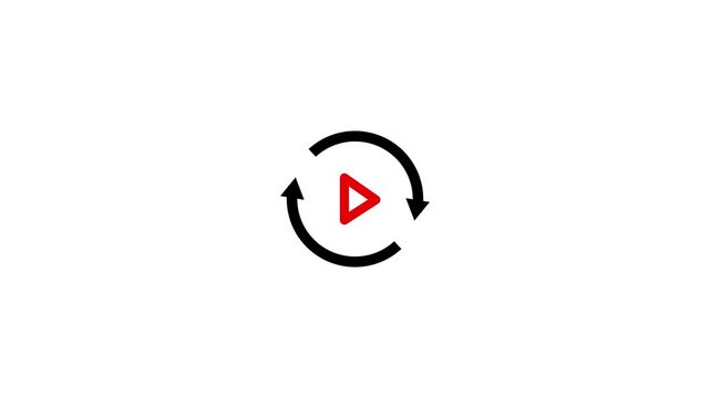 Green circular arrows with play button animation. Music play button icon animation.