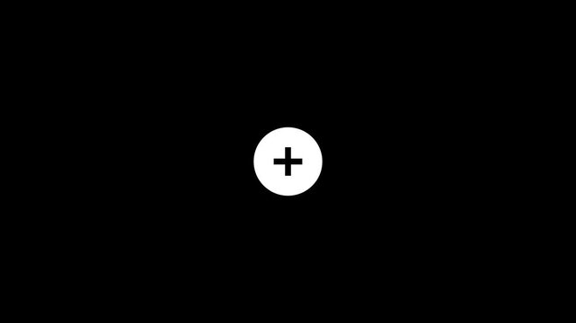 Circular button with a black plus sign icon animation. Medical cross icon. White circular button with plus sign icon animation representing healthcare protection.