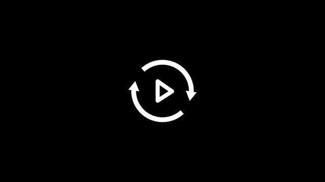 Green circular arrows with play button animation. Music play button icon animation.
