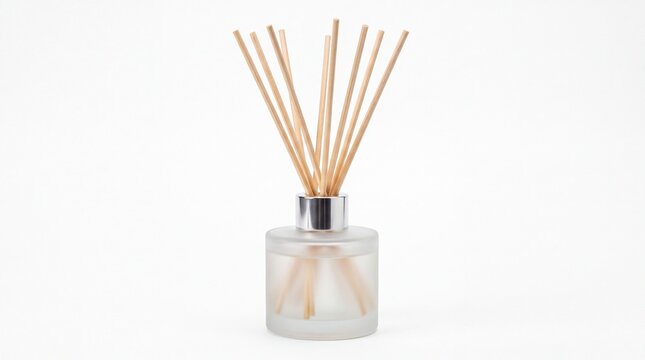 Reed diffuser mockup with wooden sticks on white background