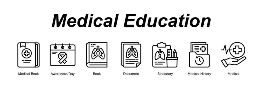 Medical Education web banner icon concept for with icon of Medical Book, Awareness Day, Book, Document, Stationery, Medical History, Medical.