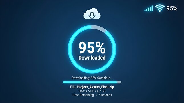 Digital download progress bar showing ninety five percent completion
