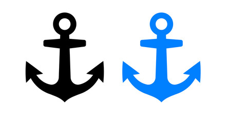 Black and blue ship anchor icons set for nautical design elements and marine sea travel themes © MD. ABU SUFIAN