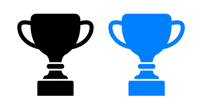 Black and blue trophy cup icons for sports competition and championship winner design elements