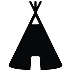 Teepee silhouette black native american tent icon for travel icons and camping site logos. © MDSAJEEB