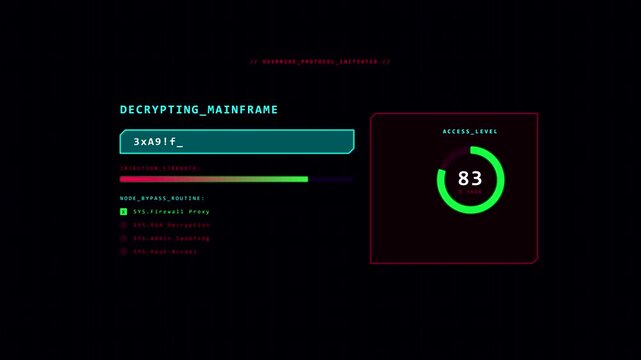 HUD animation of mainframe decryption process in 4K