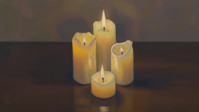 Softly Glowing Candles Arranged on a Dark Surface