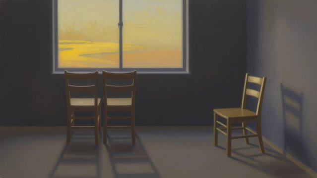 Tranquil Morning Light Through Window with Empty Chairs in Room