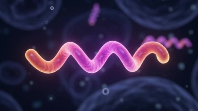 Microscopic view of glowing pathogenic bacteria and microorganisms floating in cellular background