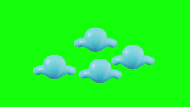 3D animated cloud-shaped figures on green screen background, 4K