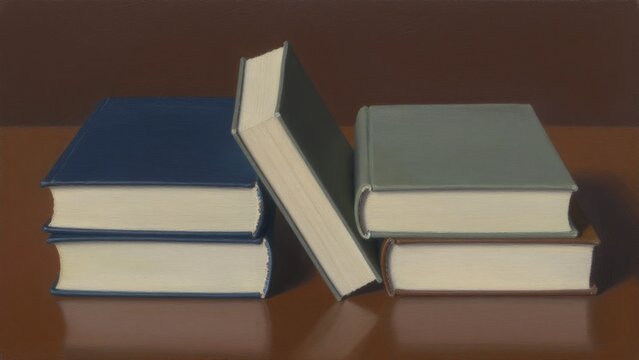 Stacked Books on Wooden Surface in Calm and Neutral Tones