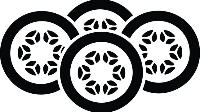 Cucumber Slices Solid Black Silhouette Vector Illustration for Food and Culinary Design