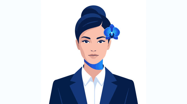 Professional airline attendant with blue face mask.
