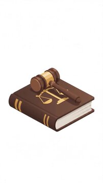 Law and justice concept with a wooden gavel resting on top of a heavy legal book vector illustration
