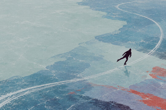 Speed skater on a frozen lake