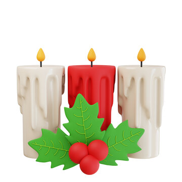 3d render of a whited and red christmas candles isolated on transparent background