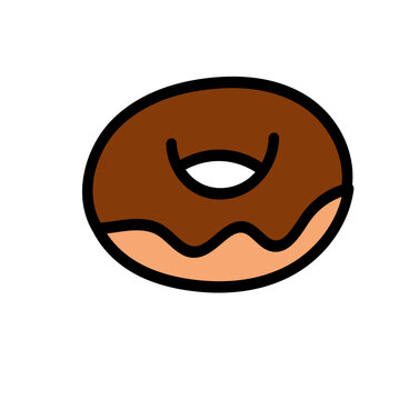 Cute flat vector illustration of a sweet chocolate donut pastry.