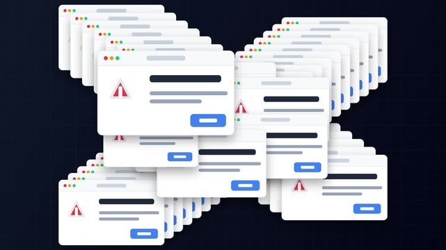 Multiple Digital Error Message Pop Up Windows Overflowing and Overwhelming the Screen Symbolizing System Failure Cyber Attack or Computer Virus
