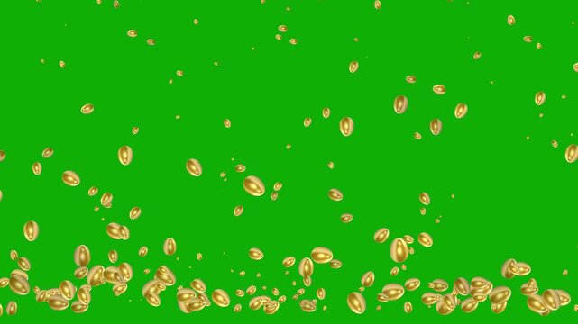 Falling Golden Eggs on Green Screen Background, Shimmering Egg Animation for Easter Themes, Celebrations, Seasonal Designs, Creative Compositing and Digital Video Content Production Projects