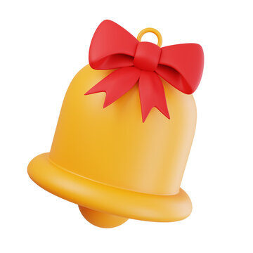 christmas bell and red bow decoration isolated on transparent background