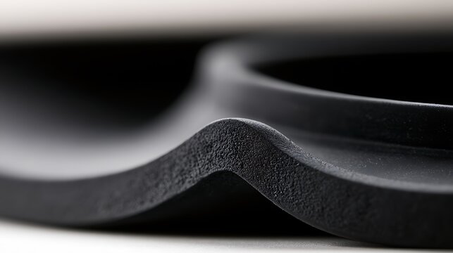 Macro view of black flexible rubber sheet texture.