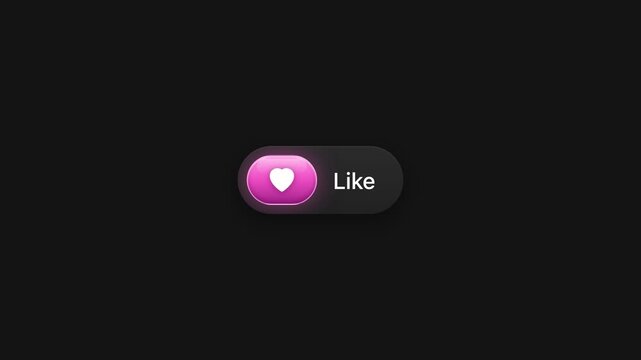 Animated pink like button with glowing heart icon 3D glossy user interface motion graphic