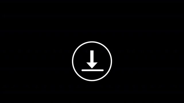Download icon animation isolated on black background, downloading icon in circle with
 arrow animated, direction Arrow icon Minimalist 4k Download Button Icon Animation with Alpha Channel.