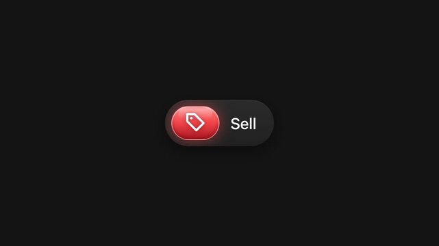 Animated sell button with glowing red price tag icon and pill shape user interface motion graphic
