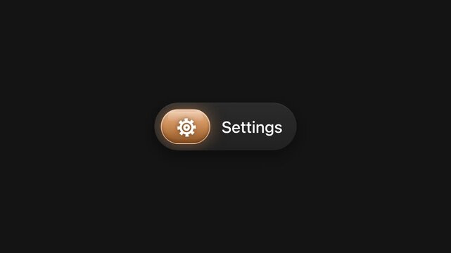 Animated settings button with glowing copper gear icon UI motion graphic on black background