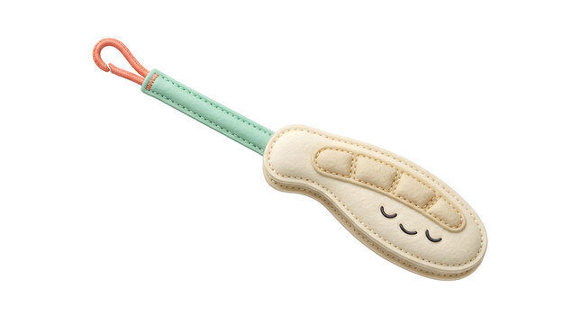 Leather accessory, keychain and product on white background for lifestyle, fashion and design. Small object, leatherwork and stitching with handle, loop and detail for branding and marketing use