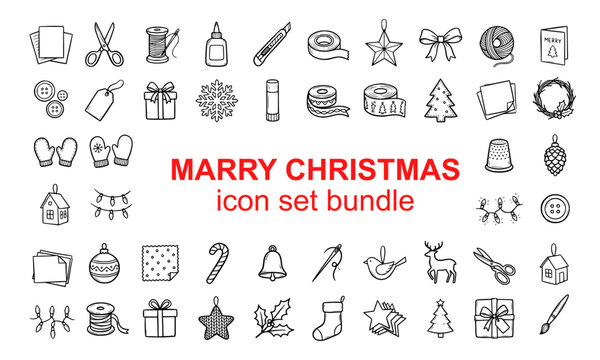 Merry Christmas outline icon set collection festive holiday winter linear vector design graphics