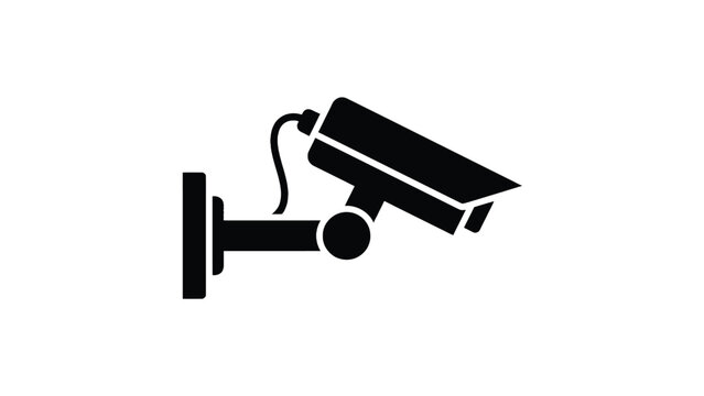 Surveillance security camera vector icon featuring bold black outlines and minimalist design aesthetics