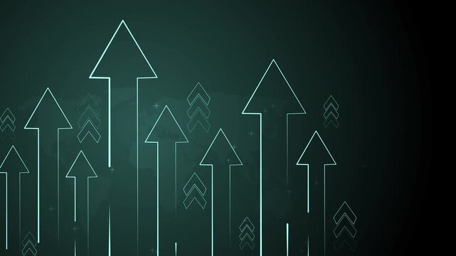 Abstract background upward arrows and line icons animation, symbolizing growth progress success and business direction
