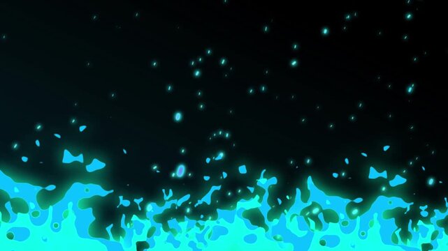 Stylized blue and cyan flame overlay with glowing fire, energy particles, and a dynamic lower frame on a dark background. Ideal for gaming videos, cinematic intros, action scenes, fantasy content, mot