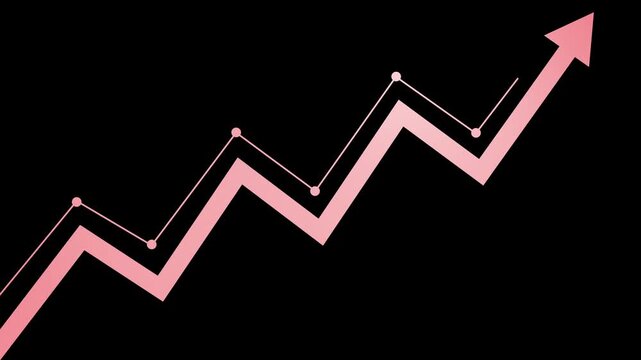 Rising line graph with arrow showing growth and progress animation, Growing upward arrow animated