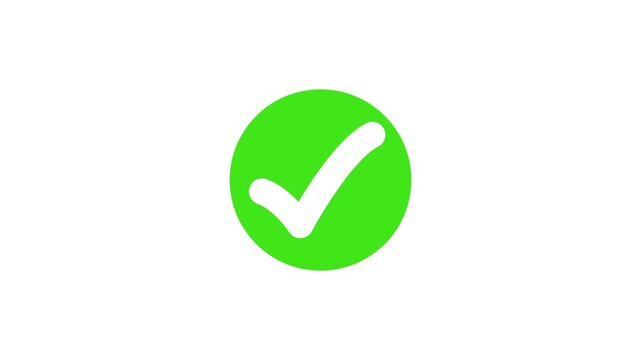 Green check mark approval icon animation, Bright green circle with a white check mark on a clean white background, showing approval, confirmation, success, or completed task.