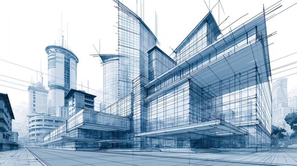 Fototapeta premium Modern architectural building design sketch