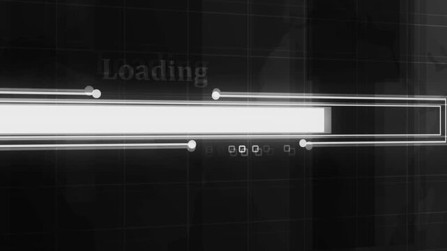 Abstract loading screen with a glowing progress bar and digital interface elements animation
