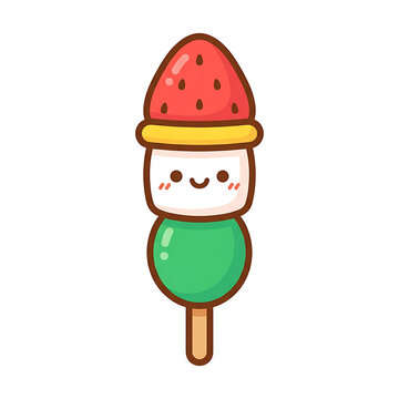 Cute watermelon ice cream character on a wooden stick