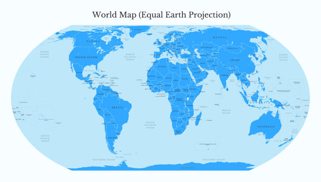 Equal Earth Projection of Political World Map with country name and border