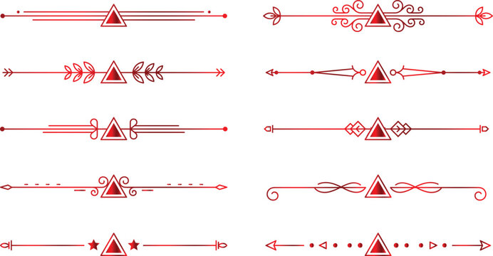 Red gradient line dividers with triangular elements for elegant page breaks.