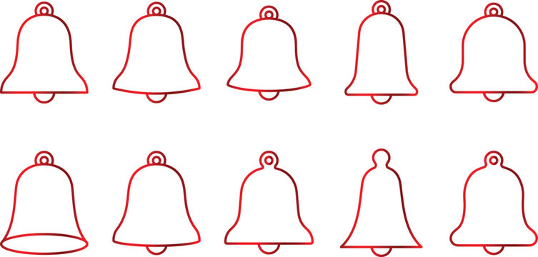 Assortment of red bell outlines for holiday and decorative design, icons.