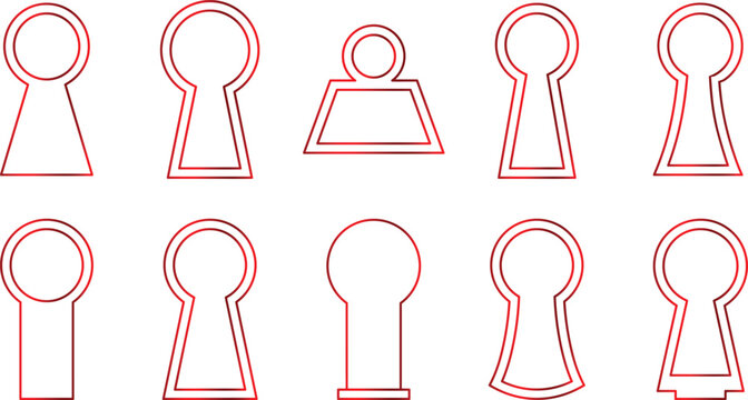 Keyhole shapes in red gradient outlines for security and access symbols.