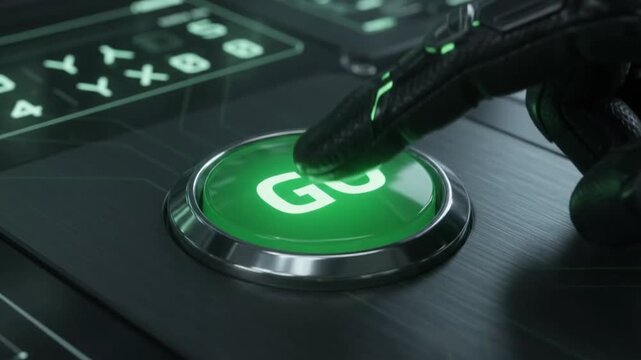 Modern Green Go Button Pressed on Sleek Black Keyboard with Close-Up Focus for Innovation and Start Concept