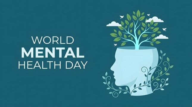 World Mental Health Day concept with human head silhouette and tree